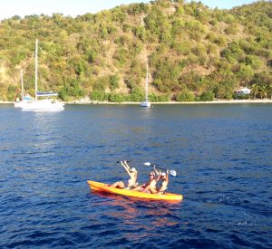 Soon Come's 3 man kayak luxury yacht charter vacation